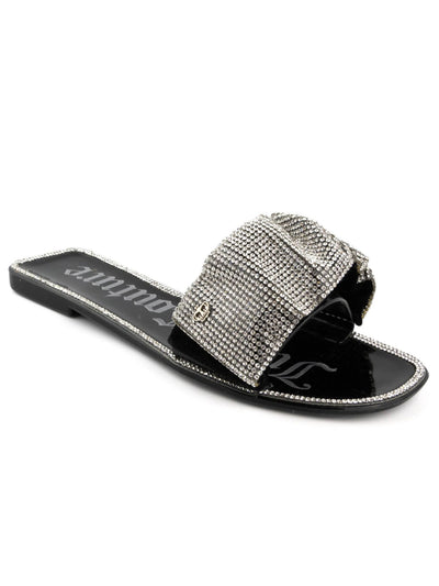 JUICY COUTURE Womens Black Mixed Media Metallic Logo Embellished Hollyn Round Toe Slip On Slide Sandals Shoes 6 M