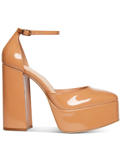 MADDEN GIRL Womens Brown 1-1/2" Platform Ankle Strap Padded Dion Round Toe Block Heel Buckle Dress Heeled Sandal 7.5 M