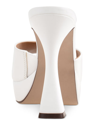 WILD PAIR Womens White Goring 1" Platform Slip Resistant Padded Rajaah Square Toe Flare Slip On Heeled Sandal 11 M