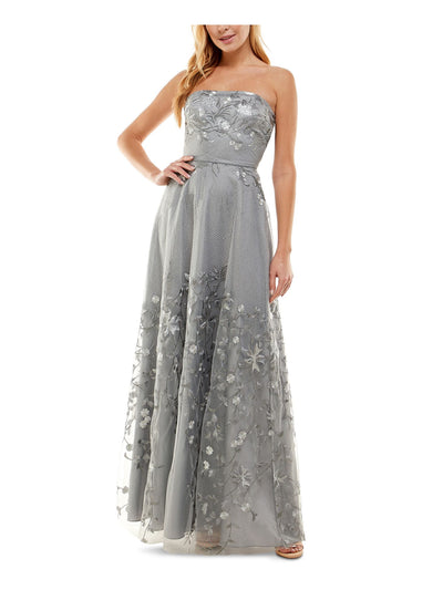 CITY STUDIO Womens Embroidered Lace Zippered Sleeveless Strapless Full-Length Formal Gown Dress