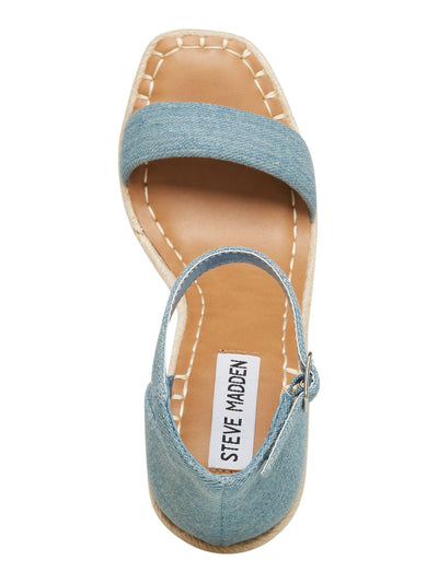 STEVE MADDEN Womens Blue Ankle Strap Comfort Submit Square Toe Wedge Buckle Espadrille Shoes