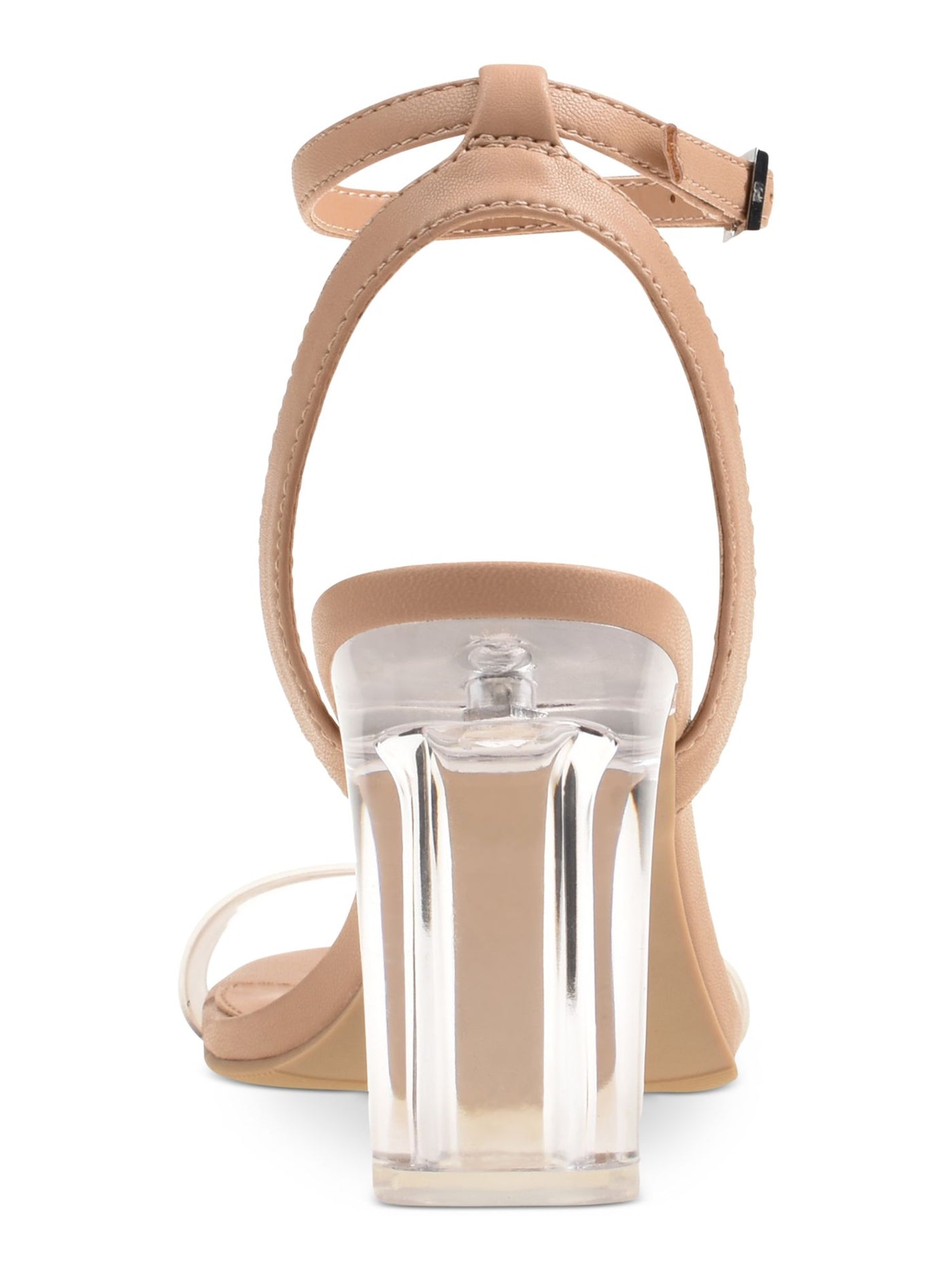 WILD PAIR Womens Beige Cushioned Transparent Strap & Heel Adjustable Strap Ankle Strap Zainey Square Toe Block Heel Buckle Dress Heeled Sandal 11 M