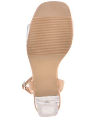 WILD PAIR Womens Beige Cushioned Transparent Strap & Heel Adjustable Strap Ankle Strap Zainey Square Toe Block Heel Buckle Dress Heeled M