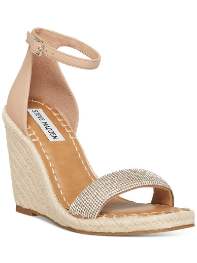 STEVE MADDEN Womens Beige Adjustable Ankle Strap Submit Square Toe Wedge Buckle Dress Heeled Sandal 8 M