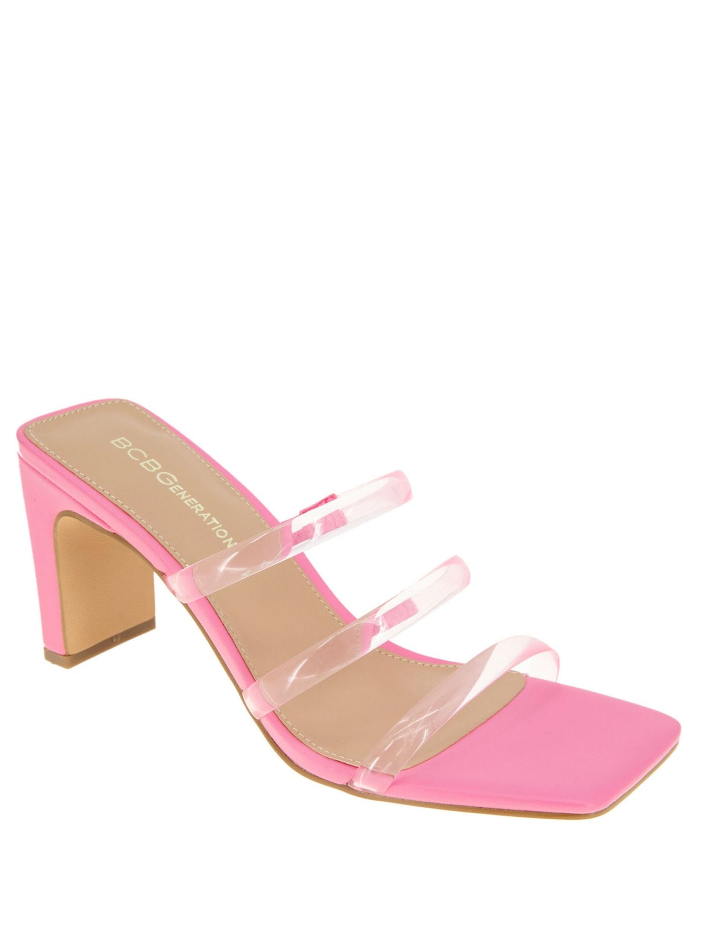 BCBGENERATION Womens Pink Translucent Strappy Falla Square Toe Block Heel Slip On Heeled Sandal 7