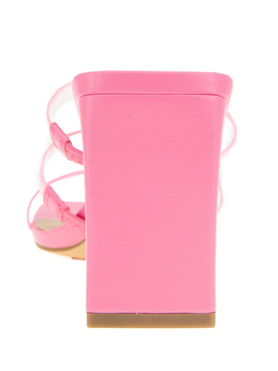 BCBGENERATION Womens Pink Translucent Strappy Falla Square Toe Block Heel Slip On Heeled Sandal 7