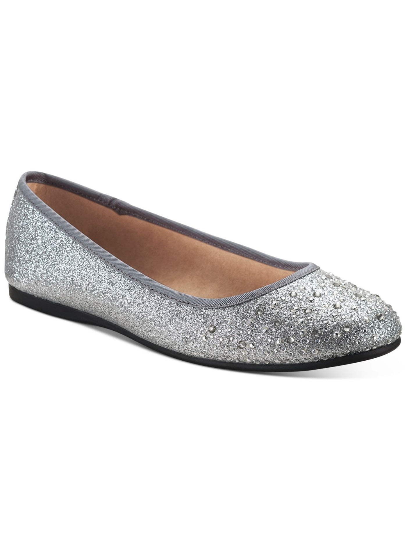 STYLE & COMPANY Womens Silver Sparkle Rhinestone Padded Angelynn Round Toe Slip On Ballet Flats 8.5 W