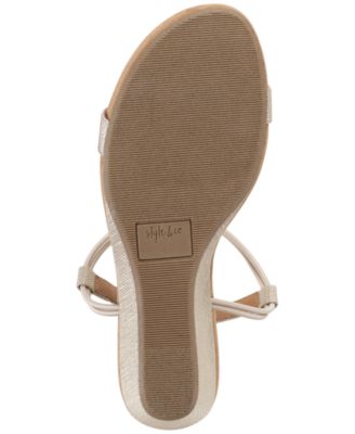 STYLE & COMPANY Womens Beige Braided Slip Resistant T-Strap Mulan Round Toe Wedge Slip On Slingback Sandal M