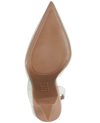 INC Womens Beige Asymmetrical Padded Cleo Pointed Toe Flare Slip On Slingback M