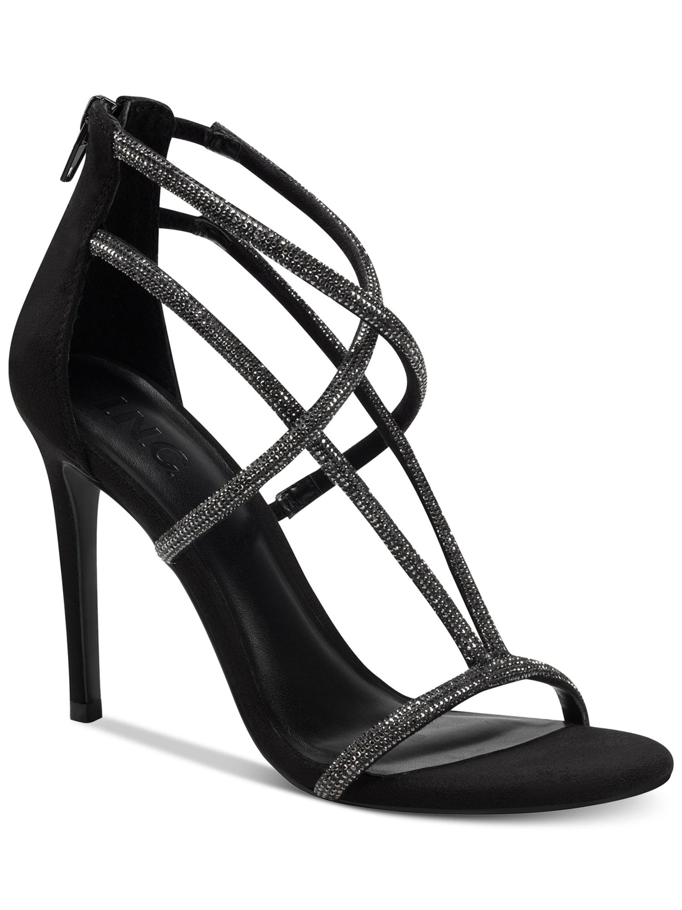 INC Womens Black Strappy Krista Round Toe Stiletto Zip-Up Dress Heeled Sandal 5 M