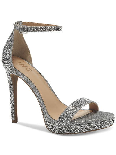 INC Womens Silver Embellished Ankle Strap Cushioned Lissy Almond Toe Stiletto Buckle Dress Heeled Sandal 8.5 M