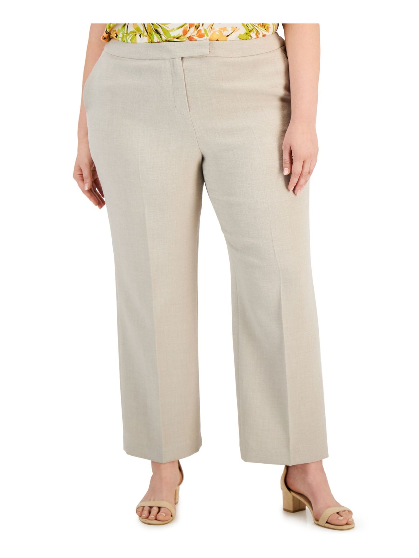 KASPER Womens Beige Zippered Pocketed Extended Hook And Bar Closure Wear To Work Straight leg Pants Plus 18W