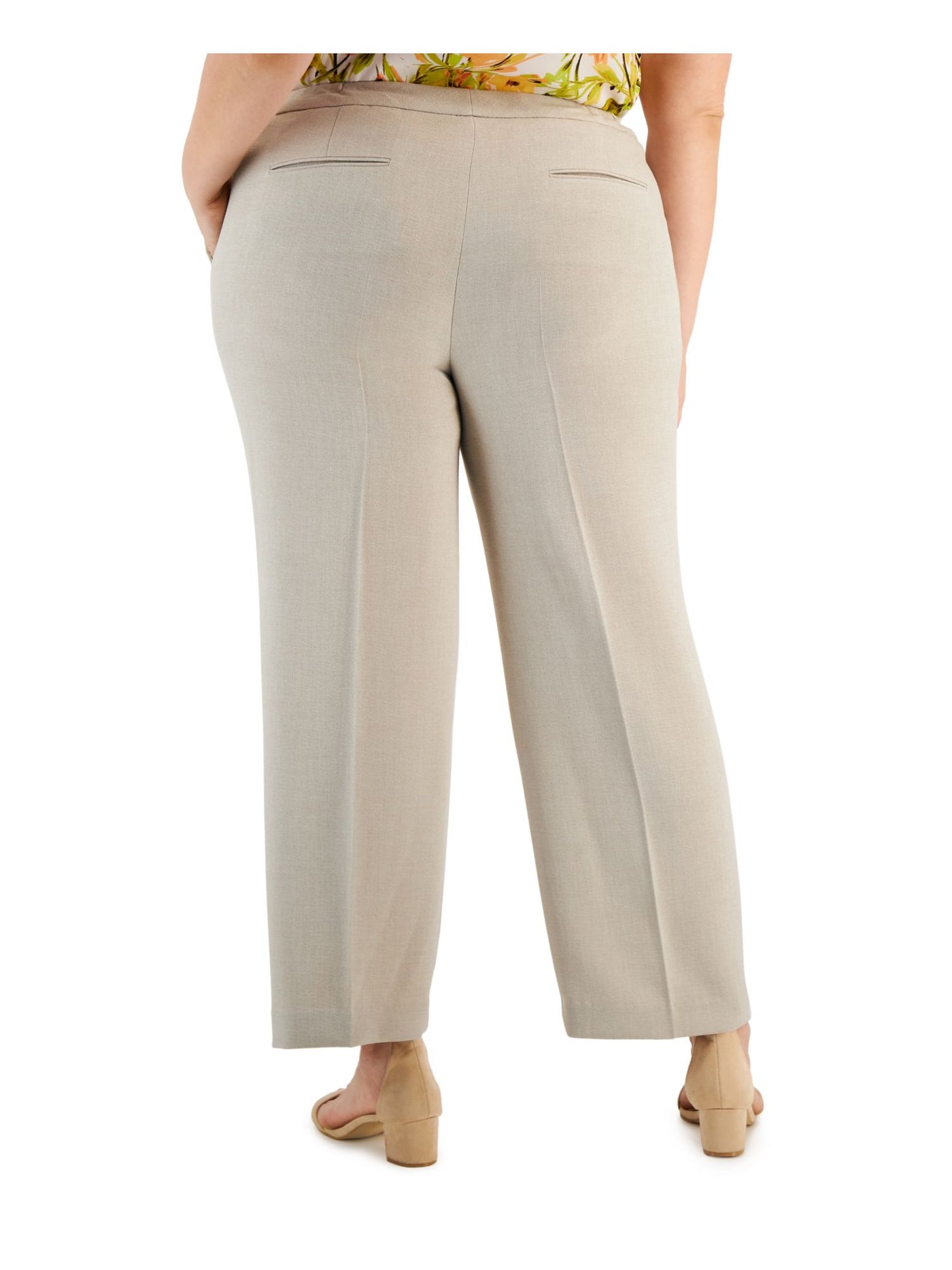 KASPER Womens Beige Zippered Pocketed Extended Hook And Bar Closure Wear To Work Straight leg Pants Plus 18W