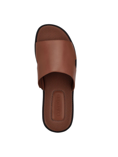 CALVIN KLEIN Mens Brown Cut Out Padded Ethan Open Toe Slip On Slide Sandals Shoes 7