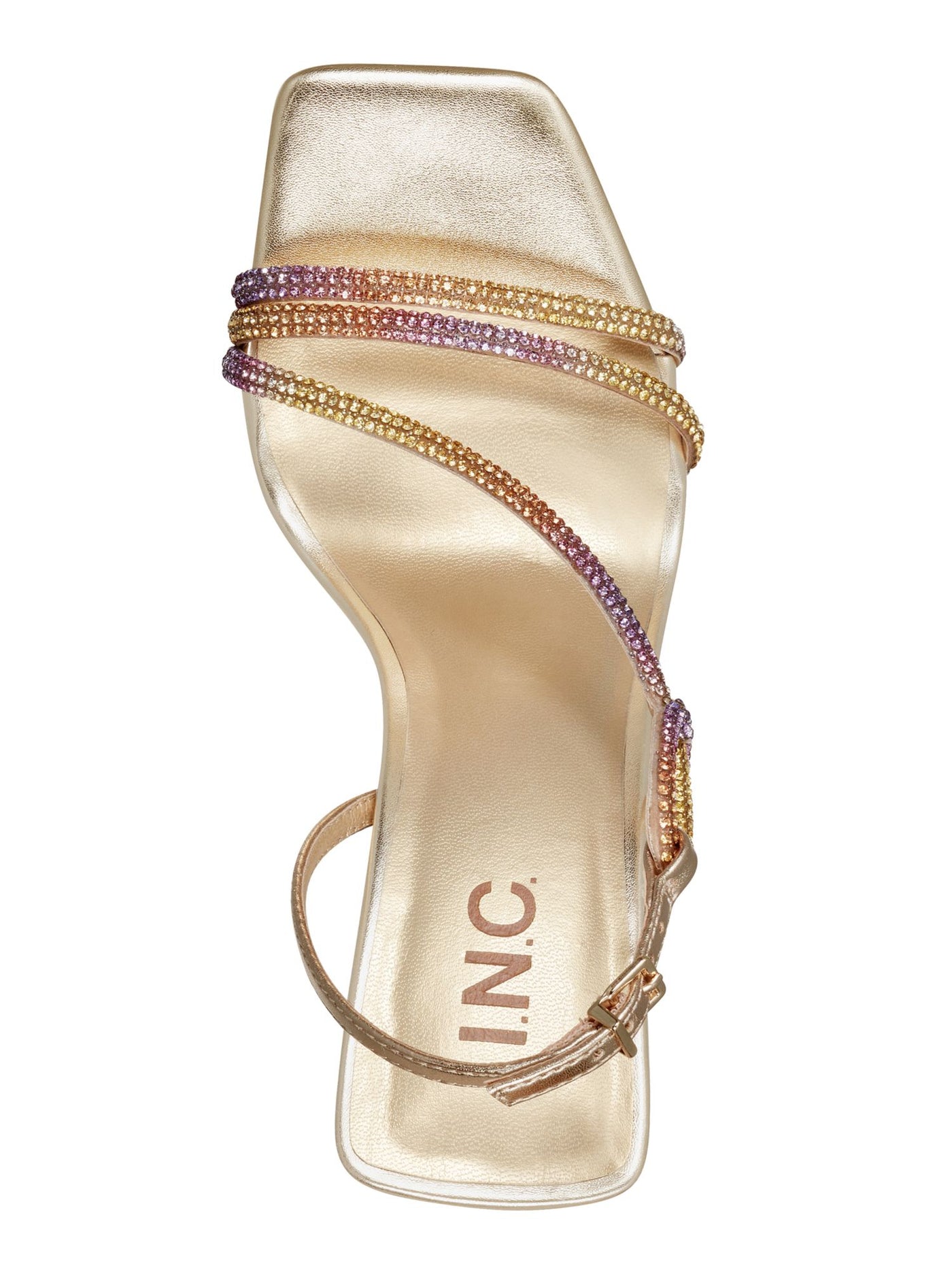 INC Womens Gold Cushioned Embellished Adjustable Kira Square Toe Stiletto Buckle Dress Heeled Sandal 8.5 M