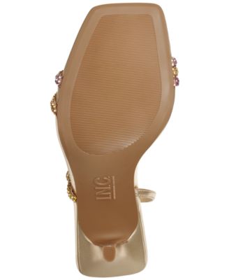 INC Womens Multi Gold Iridescent Sparkle Cushioned Asymmetrical Adjustable Kira Square Toe Stiletto Buckle Dress Slingback Sandal M