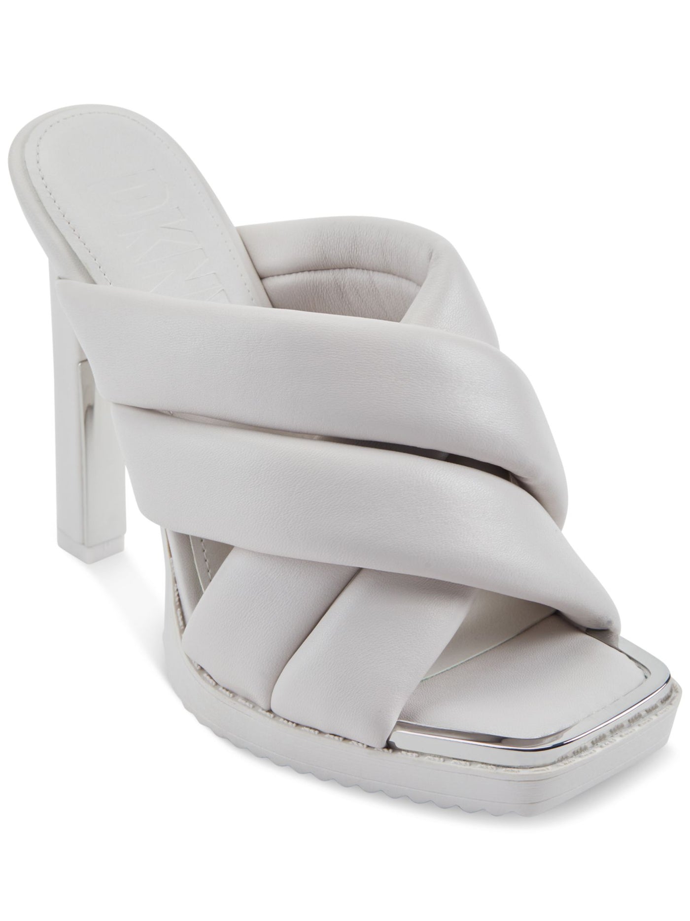 DKNY Womens Ivory Metallic Padded Madena Square Toe Stiletto Slip On Leather Dress Heeled Sandal 5