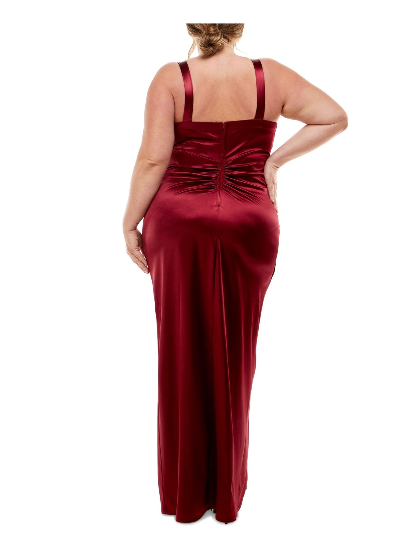 EMERALD SUNDAE Womens Red Stretch Zippered Slitted Pleated Side Sleeveless Surplice Neckline Full-Length Formal Gown Dress Juniors 20