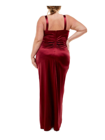 EMERALD SUNDAE Womens Red Stretch Zippered Slitted Pleated Side Sleeveless Surplice Neckline Full-Length Formal Gown Dress 14