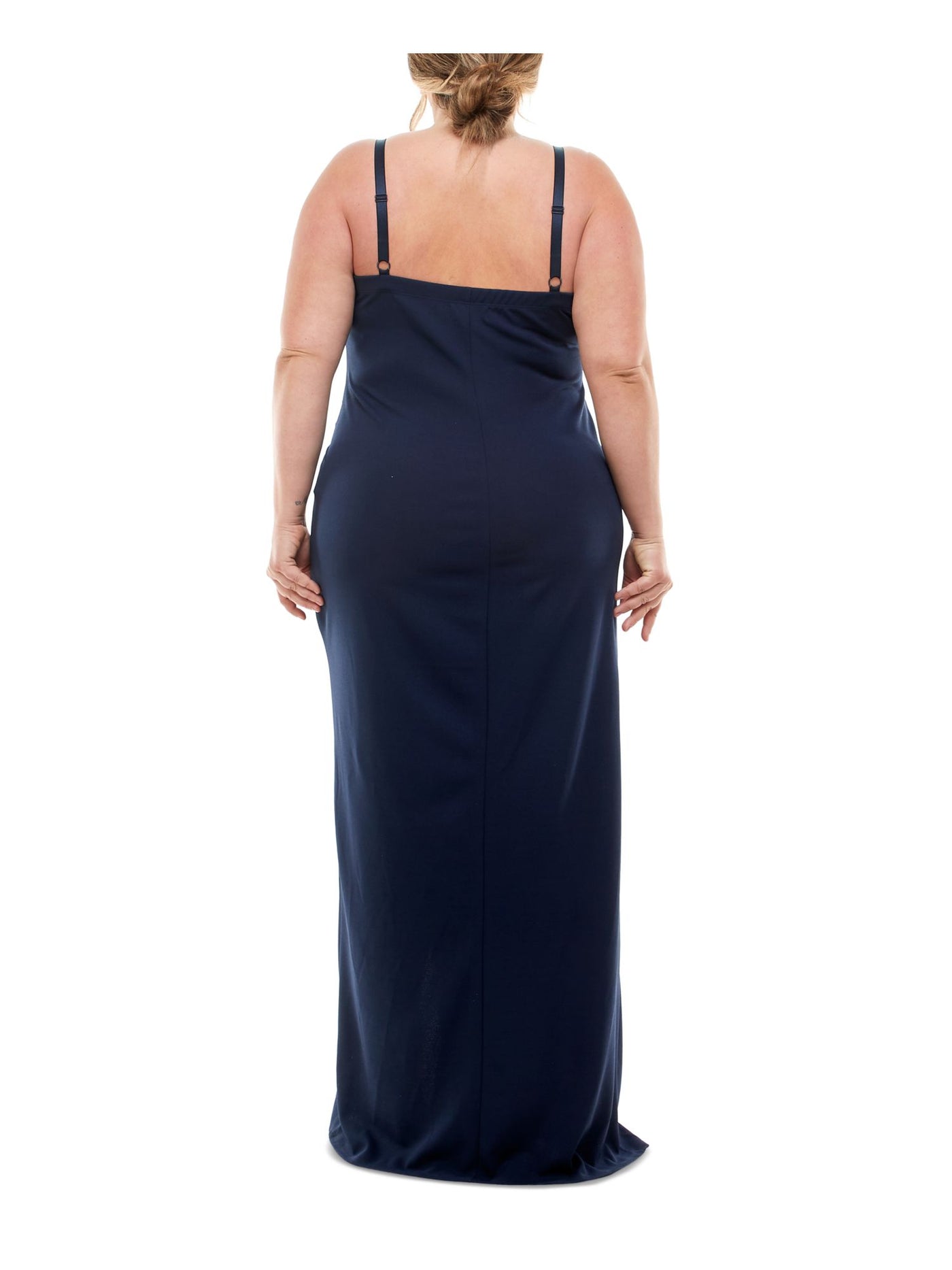 EMERALD SUNDAE Womens Navy Pleated Adjustable Faux-wrap Skirt Sleeveless Square Neck Maxi Party Body Con Dress 18