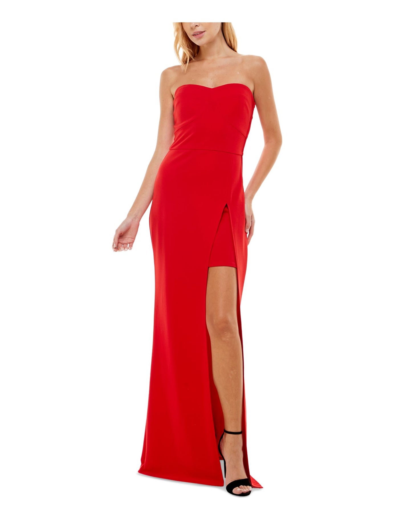 SPEECHLESS Womens Red Zippered Slitted Layered Sleeveless Sweetheart Neckline Full-Length  Gown Prom Dress Juniors 11