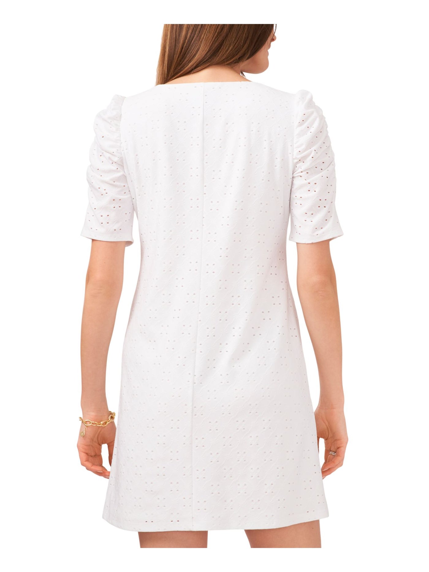 MSK Womens White Cut Out Lined Short Sleeve Round Neck Above The Knee Shift Dress Petites PM