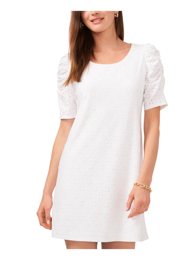 MSK Womens White Cut Out Lined Short Sleeve Round Neck Above The Knee Shift Dress Petites PM