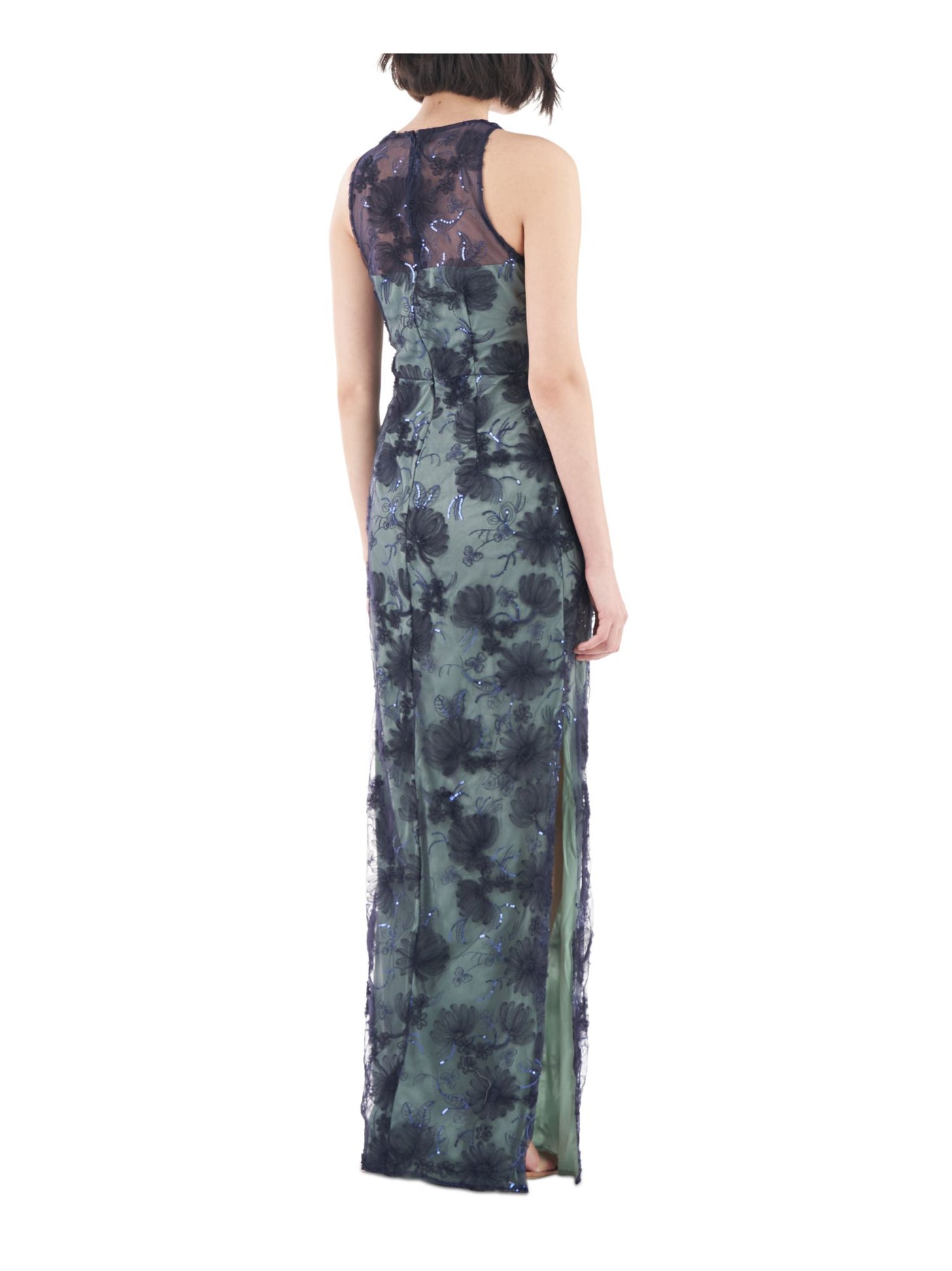 JS COLLECTION Womens Embroidered Sleeveless Round Neck Full-Length Evening Sheath Dress