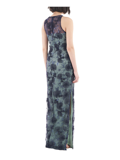 JS COLLECTION Womens Embroidered Sleeveless Round Neck Full-Length Evening Sheath Dress