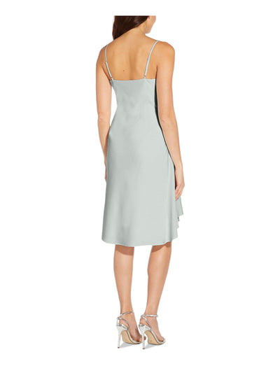 AIDAN AIDAN MATTOX Womens Green Adjustable Zippered Slip Silhouette Pullover Pleated Spaghetti Strap Cowl Neck Knee Length Cocktail Dress 14