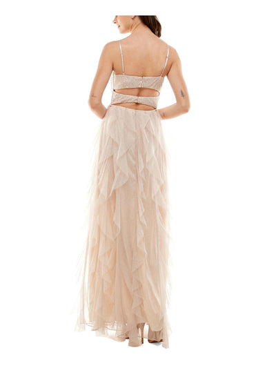 SPEECHLESS Womens Lace Glitter Lined Sleeveless Square Neck Full-Length Formal Gown Dress