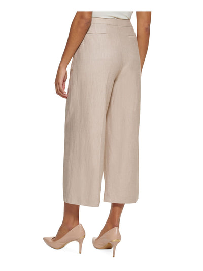 CALVIN KLEIN Womens Beige Zippered Pocketed Cropped Heather Wear To Work Wide Leg Pants Petites 14P