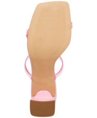STEVE MADDEN Womens Pink Translucent Straps Padded Lilah Square Toe Block Heel Slip On Sandals Shoes M
