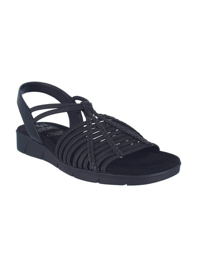 IMPO Womens Black Elastic Straps Braided Cushioned Belen Round Toe Wedge Slip On Slingback Sandal 7 M