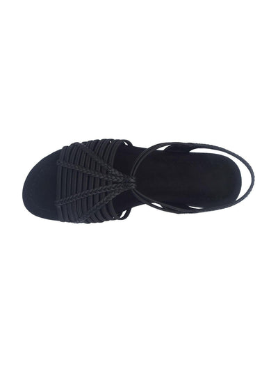 IMPO Womens Black Elastic Straps Braided Cushioned Belen Round Toe Wedge Slip On Slingback Sandal 7 M