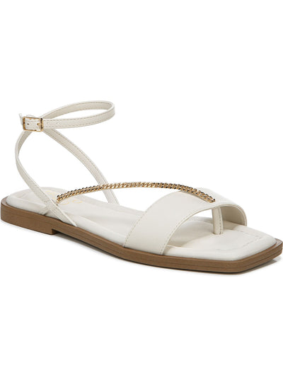 FRANCO SARTO Womens Ivory Asymmetrical Chain Detail Padded Adjustable Strap Ankle Strap Mela Square Toe Block Heel Buckle Sandals 9.5 M