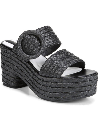 FRANCO SARTO Womens Black 2" Platform Buckle Accent Costa Round Toe Block Heel Slip On Leather Sandals Shoes 9 M