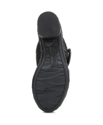 FRANCO SARTO Womens Black 2" Platform Buckle Accent Costa Round Toe Block Heel Slip On Leather Sandals Shoes M
