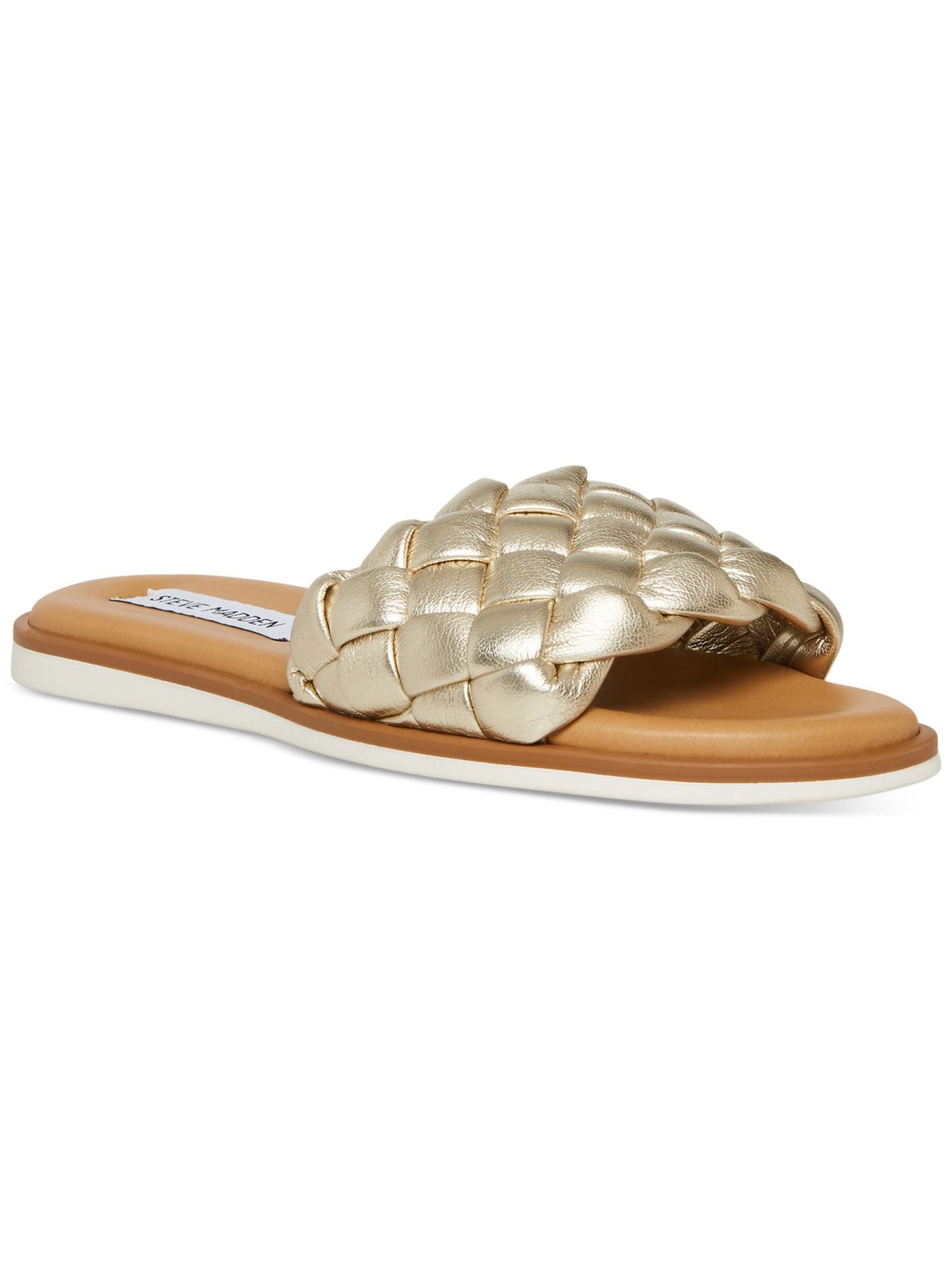 STEVE MADDEN Womens Gold 01/2" Platform Metallic Cushioned Woven Paislee Round Toe Platform Slip On Sandals Shoes 11 M