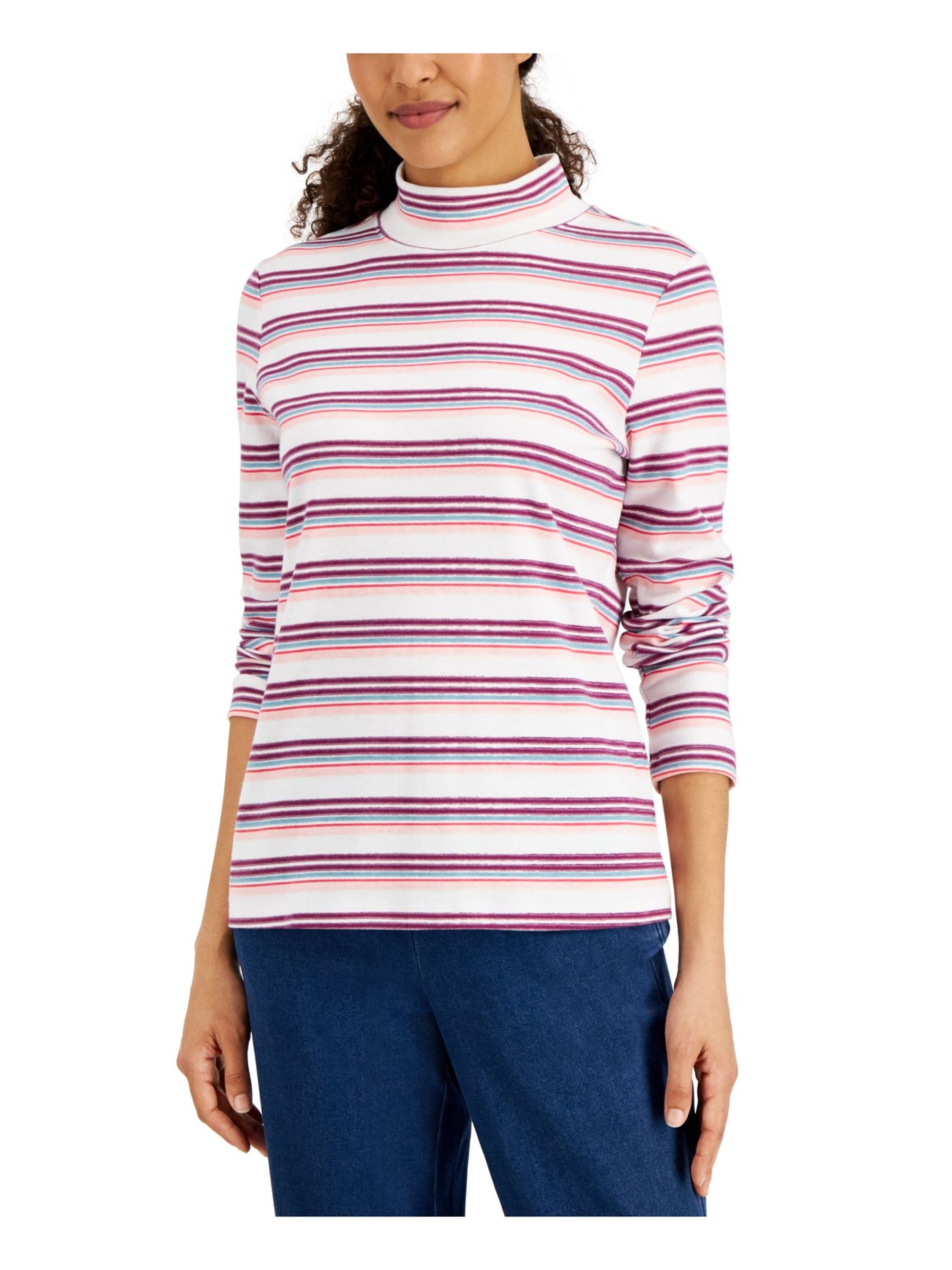 KAREN SCOTT Womens Long Sleeve Relaxed Fit Mock Neck Top