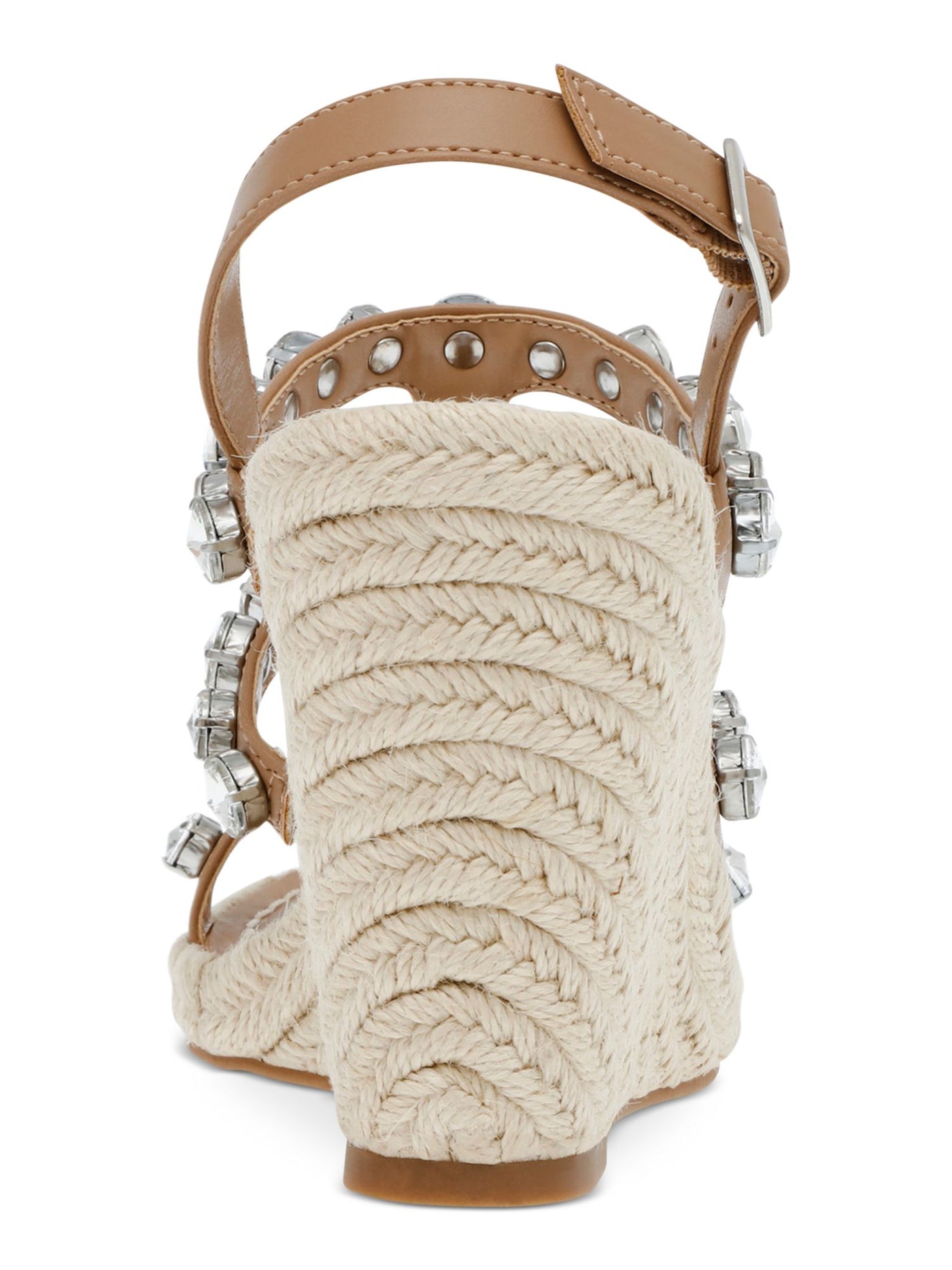 STEVE MADDEN Womens Beige Gem Accent Strappy Upright Square Toe Wedge Buckle Espadrille Shoes 11 M