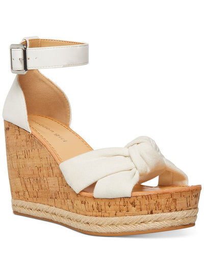MADDEN GIRL Womens White 1-1/2" Platform Ankle Strap Woven Colette Round Toe Wedge Buckle Heeled Sandal 9.5 M
