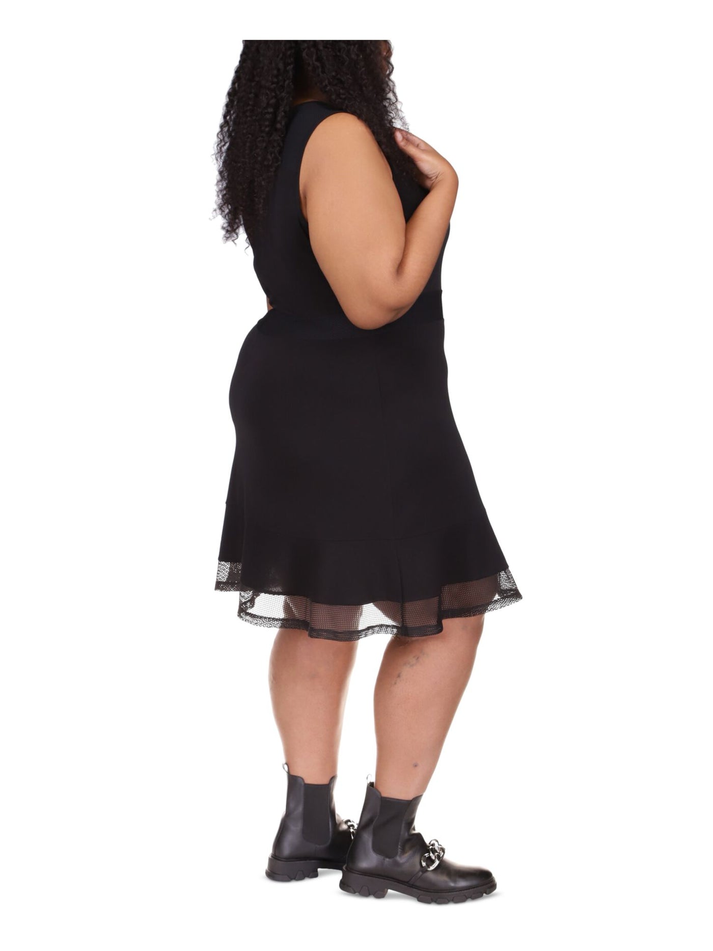 MICHAEL MICHAEL KORS Womens Black Zippered Mesh Sleeveless Round Neck Above The Knee Fit + Flare Dress Plus 2X