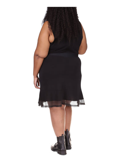MICHAEL MICHAEL KORS Womens Black Zippered Mesh Sleeveless Round Neck Above The Knee Fit + Flare Dress Plus 0X
