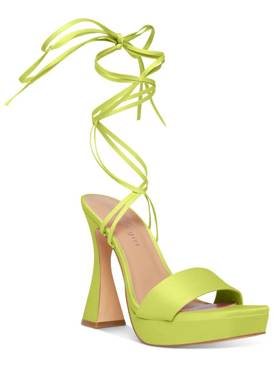 MADDEN GIRL Womens Green 1" Platform Strappy Padded Zorra Square Toe Flare Lace-Up Heeled Sandal 7 M