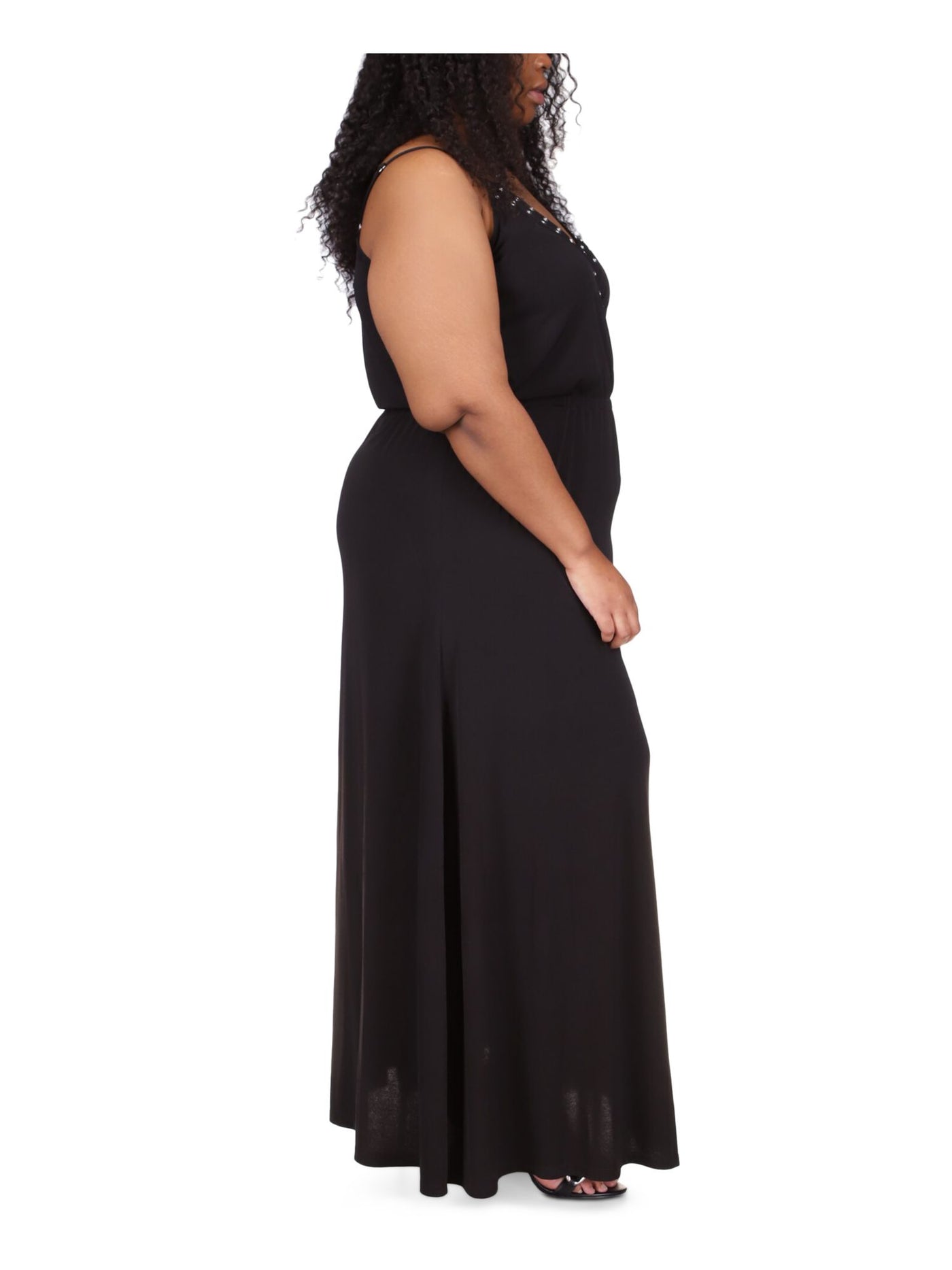 MICHAEL KORS Womens Black Adjustable Sheer Pullover Grommets Detail Unlined Sleeveless V Neck Full-Length Gown Dress Plus 3X