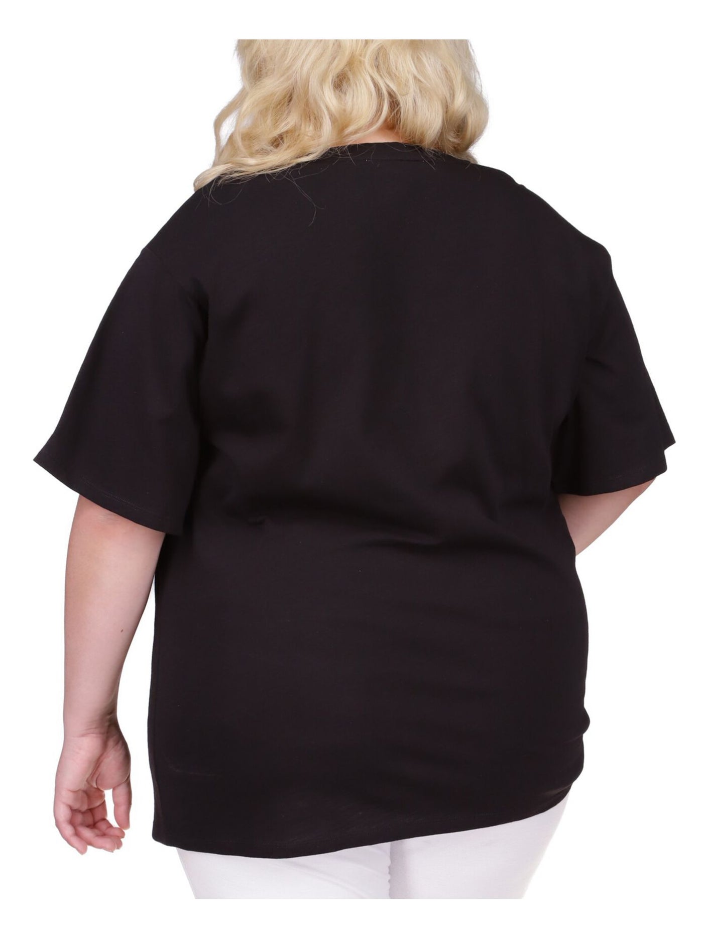 MICHAEL KORS Womens Black Elbow Sleeve Crew Neck T-Shirt Plus 0X