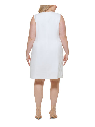 TOMMY HILFIGER Womens Ivory Zippered Pocketed Lined Sleeveless Round Neck Knee Length Wear To Work Shift Dress Plus 20W