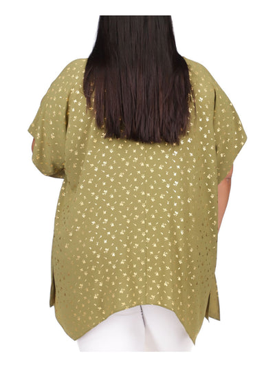 MICHAEL KORS Womens Flutter Sleeve Metallic Ring Asymmetrical Hem Keyhole Top