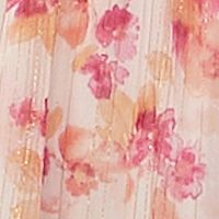 EMERALD SUNDAE Womens Pink Smocked Ruffled Keyhole Back Button Closure Floral Spaghetti Strap V Neck Short Party Tulip Dress